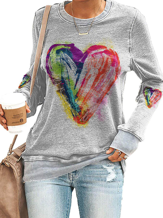 Love Ink Dye Printing Round Neck Pullover Plus Size Sweatshirt - Mubimart