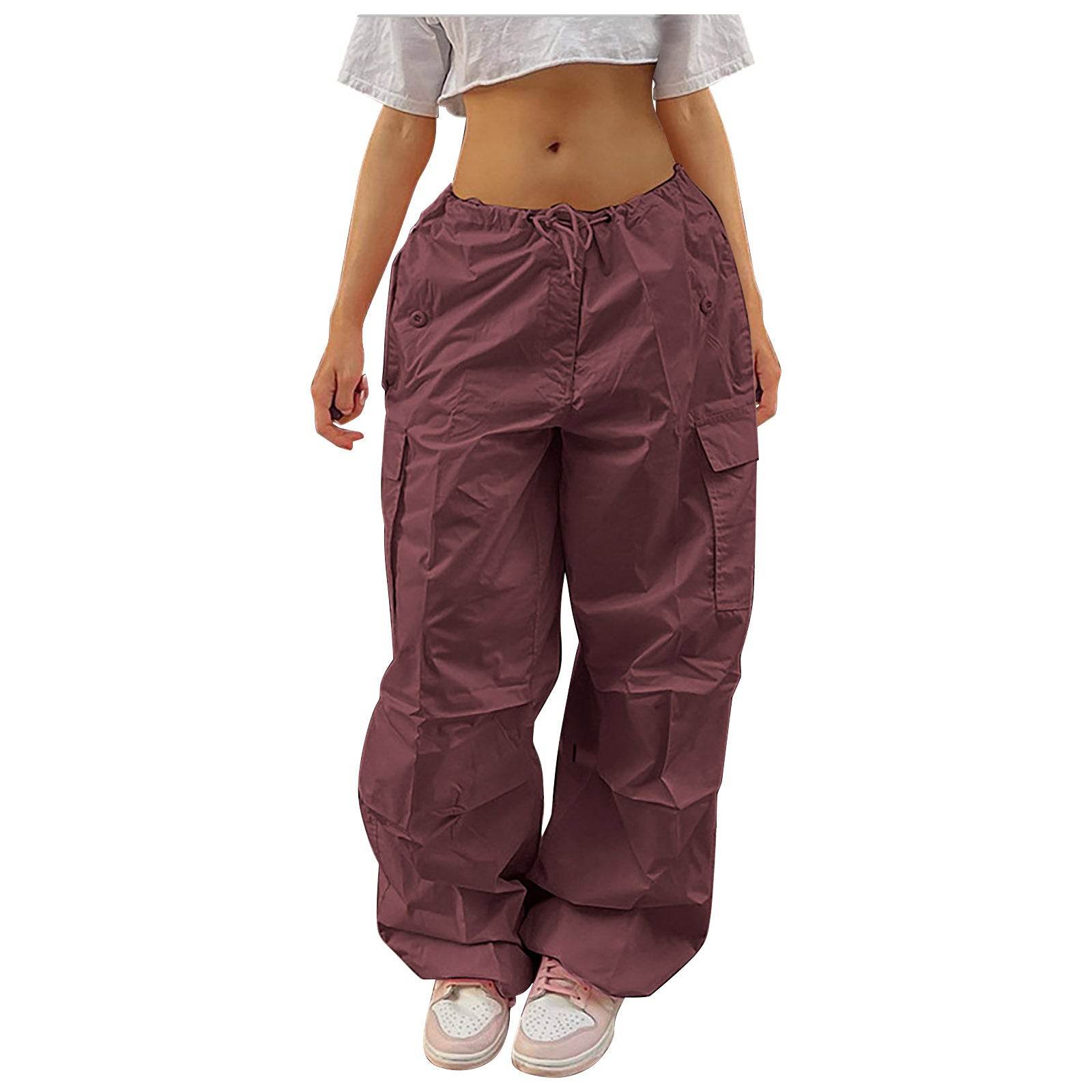 Casual Cargo Pants For Women Solid Color Drawstring Pocket Design Fashion Street Trousers Girls - Mubimart