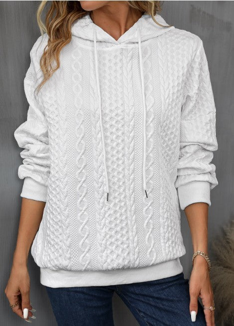 Plus Size Casual Jacquard Hooded Lace-up Long Sleeve Sweatshirt - Mubimart -  