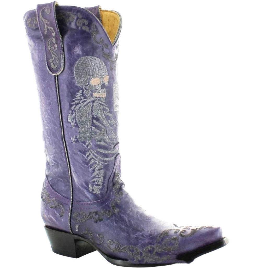 Skull Tall Pointed Toe Chunky Mid Heel Martin Boots - Mubimart