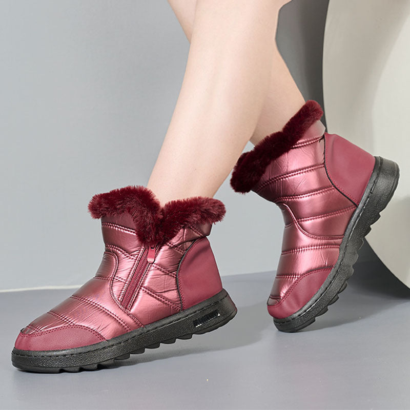 Winter-Schneestiefel aus dickem Plüsch mit seitlichem Reißverschluss, hohe Plateausohle, warme Baumwollschuhe, Damen, wasserdicht, Fleece-Wanderstiefel