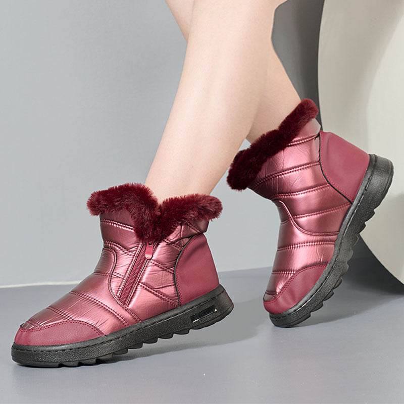 Winter Thick Plush Snow Boots With Side ZIpper High Top Platform Warm Cotton Shoes Women Solid Waterproof Fleece Walking Boot - Mubimart
