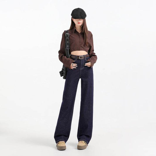 Fleece-lined Thickened Straight Jeans For Women - Mubimart