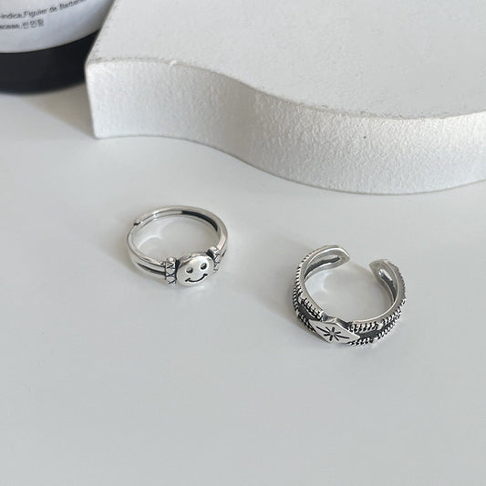S925 Sterling Silver Thai Silver Smiley Ring Women