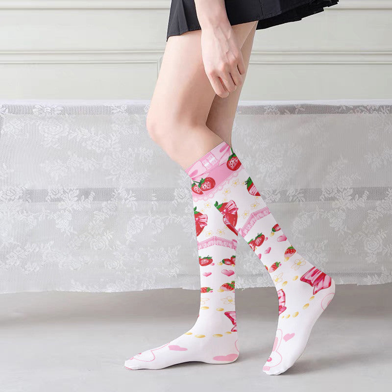 Women's Fashion Simple Print Knee-high Socks - Mubimart -  