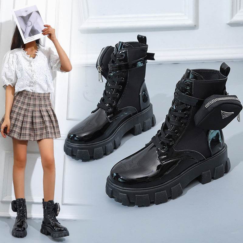 Fashion Pocket Mid-calf Platform Martin Boots - Mubimart