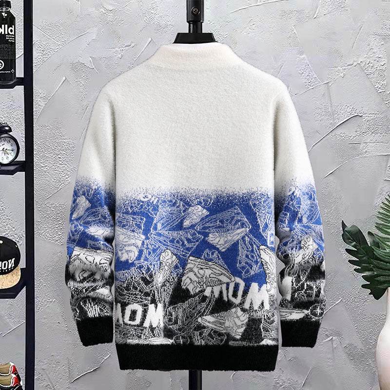 Fashion Patchwork Hip Hop Crew Neck Sweater Mens - Mubimart
