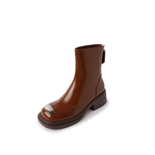Women's Square Toe Vintage Chunky Heel Boots - Mubimart