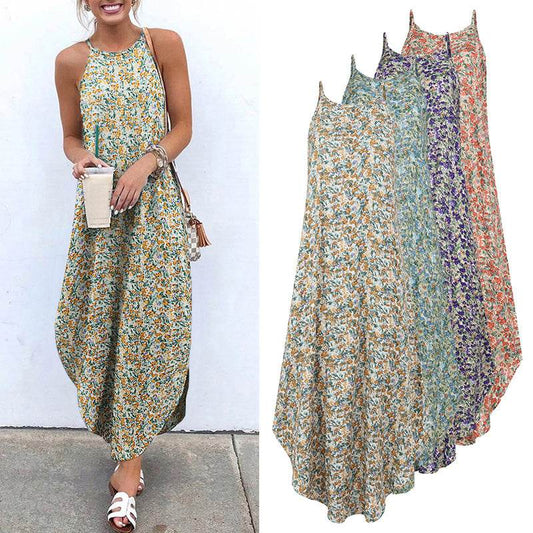 Sexy Sleeveless Print Maxi Dress - Mubimart