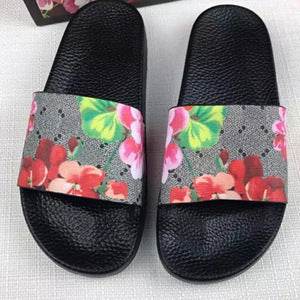 Womens Slippers Slide Sandals Floral Printing Rubber Flip-flops Shoes Red Green - Mubimart