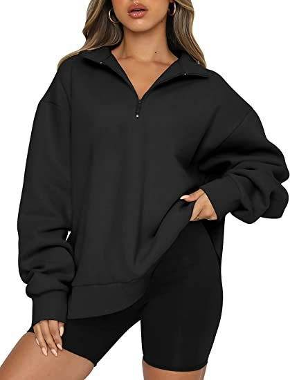 Women Sweatshirts Zip Turndown Collar Loose Casual Tops Clothes - Mubimart