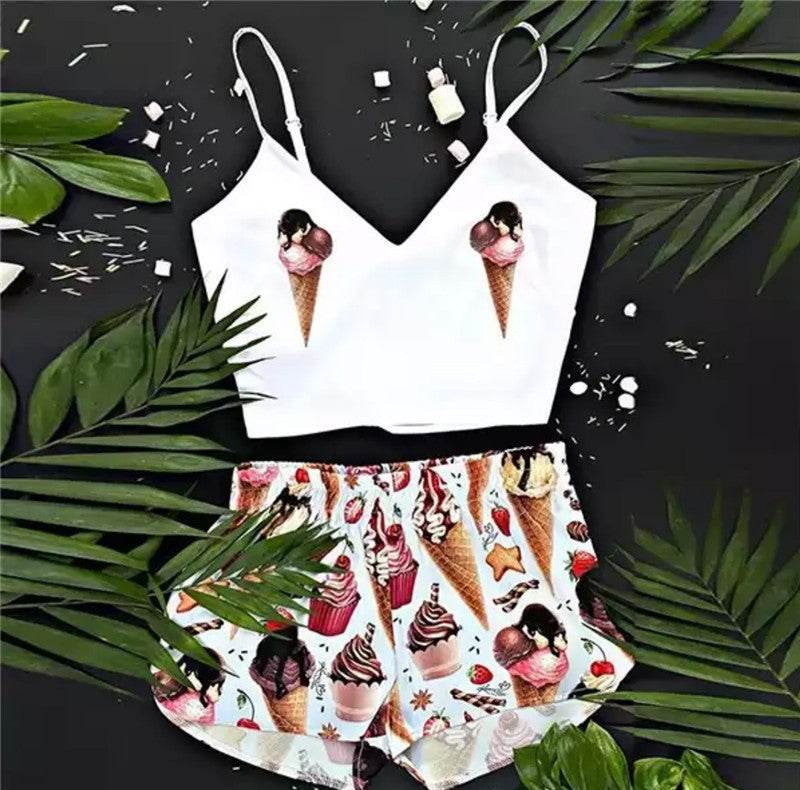 New Sexy Pijamas Women Pajama Set Silk Home Suit Animal Prin - Mubimart