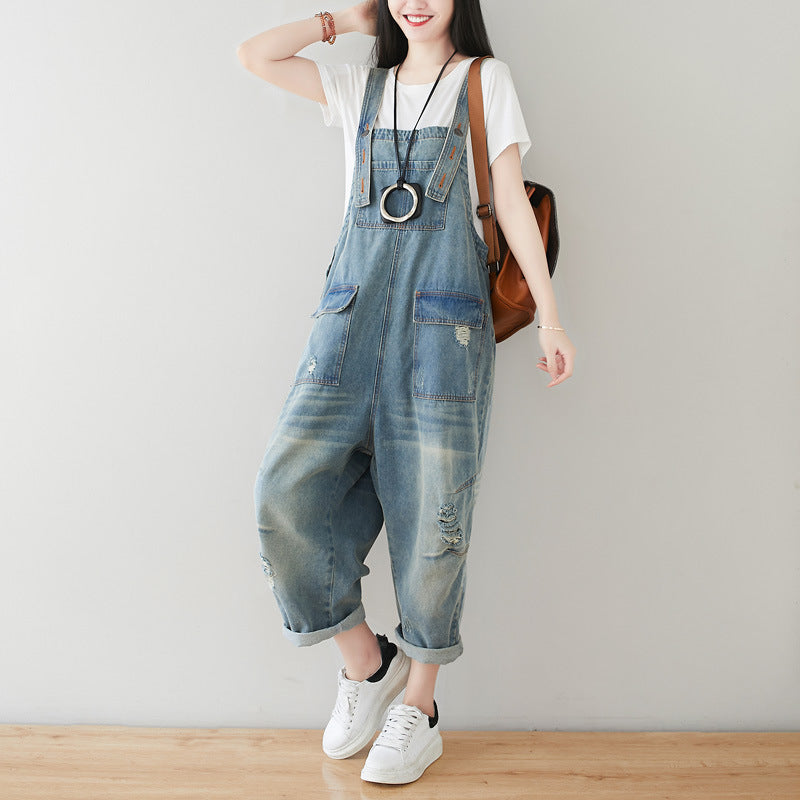 Women's Plus Size Retro Denim Harem Jumpsuit - Mubimart -  