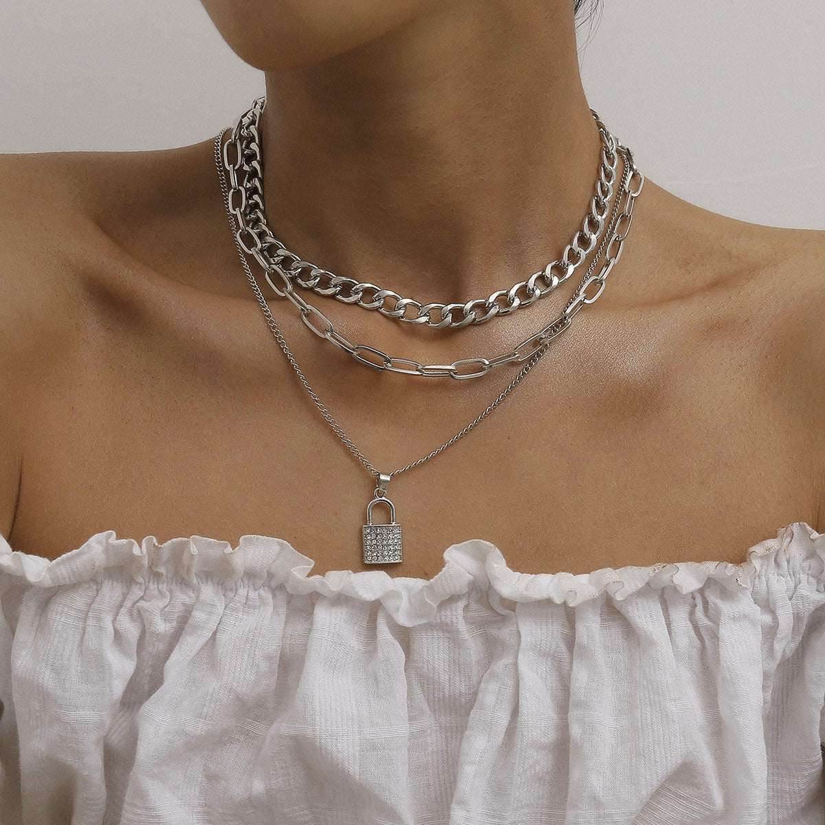 All-match Chain Zircon Geometric Necklace Women - Mubimart