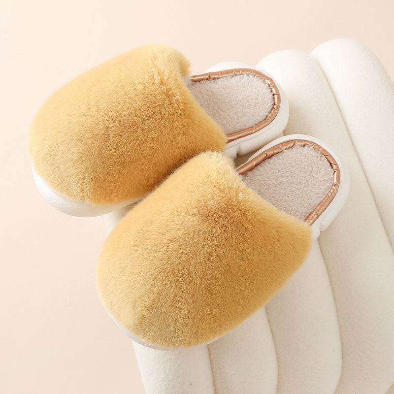 Fuzzy House Slippers Winter Warm Plush Faux Rabbit Fur Bedroom Shoes - Mubimart