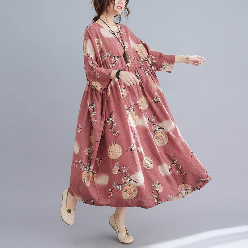 Cotton And Linen Loose Plus Size Dress Women - Mubimart