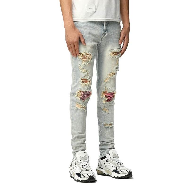 Worn Wash Color Slim Fit INS Jeans - Mubimart