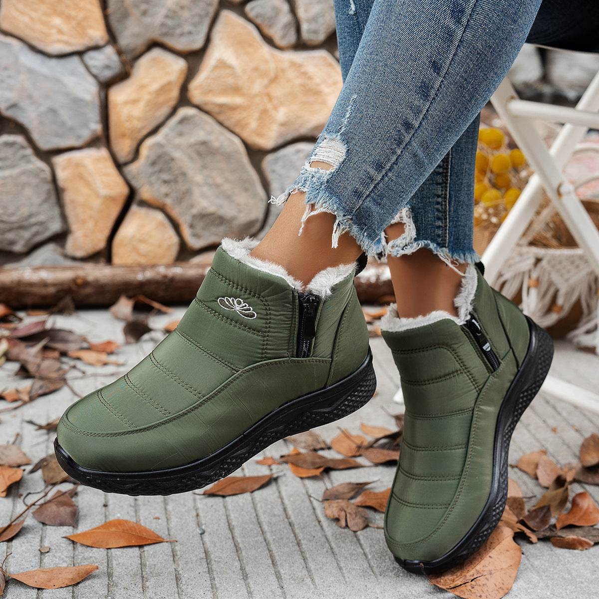 Winter Snow Boots WIth Side Zipper Casual Warm Plush Flat Shoes Women's Fleece Ankle Boot - Mubimart