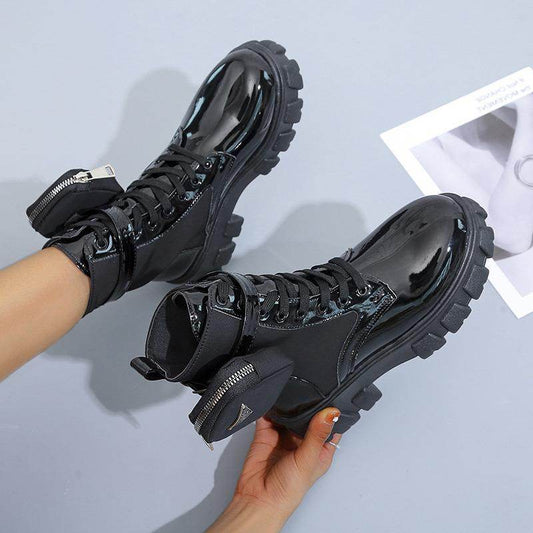Fashion Pocket Mid-calf Platform Martin Boots - Mubimart