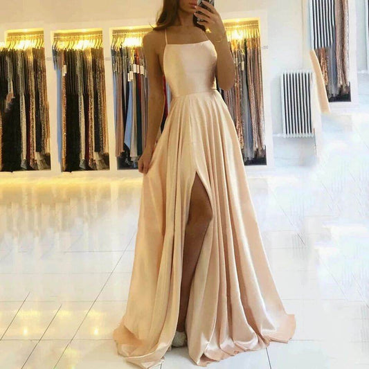 Elegant Multicolor Plus And Extra Size Evening Gown Prom Maxi Dress Sling Glossy Satin - Mubimart