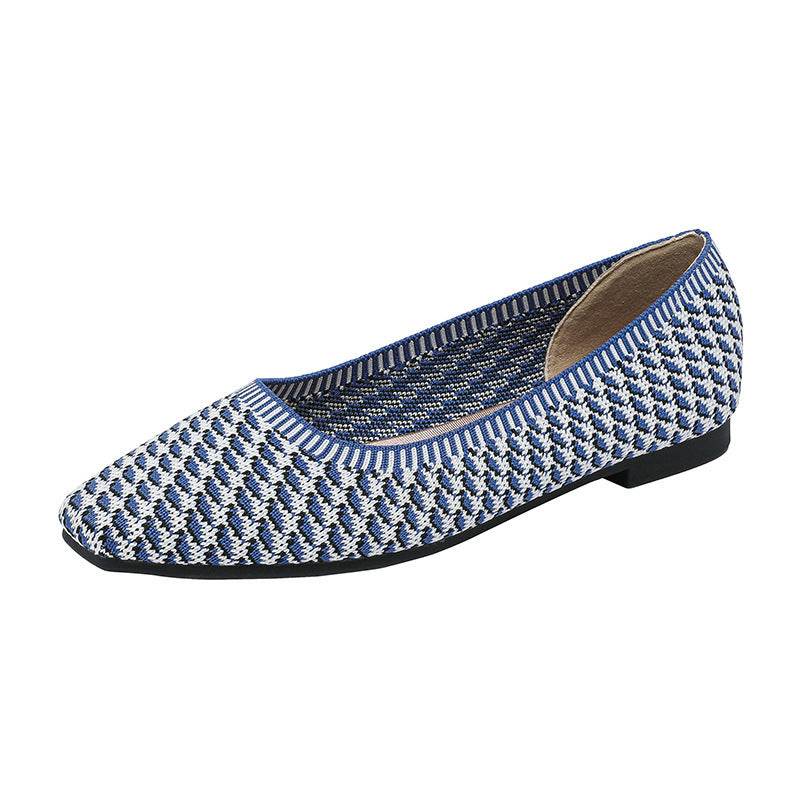 Gold Silk Color Matching Pointed Toe Shallow Mouth Square Toe Flat Shoes - Mubimart