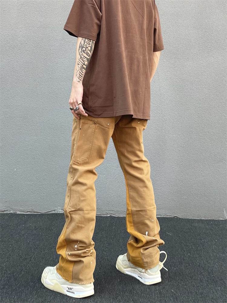 Khaki Men's Vibe Style Splattered Ink Graffiti Micro Flared Pants - Mubimart