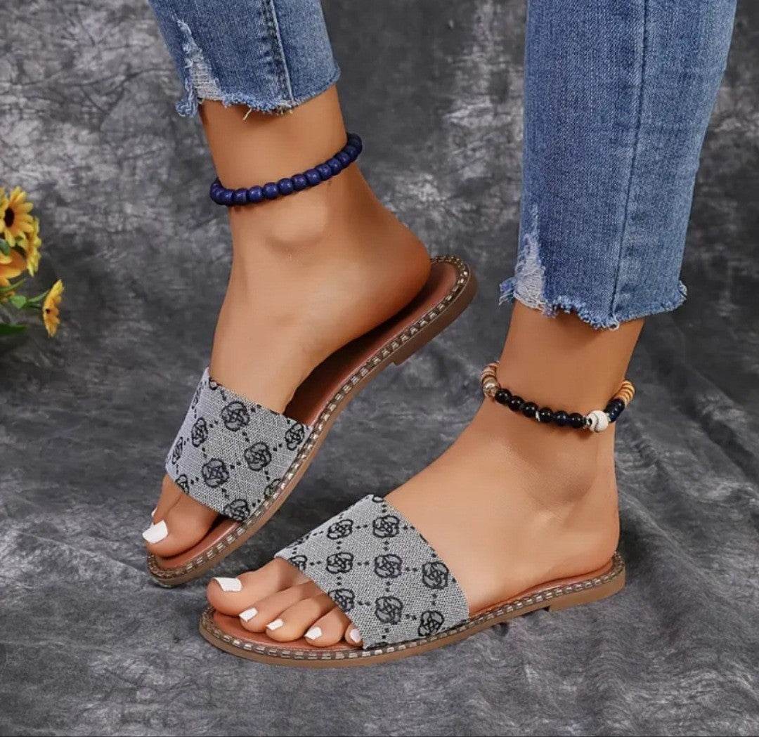 Summer Flower Print Flat Sandals For Women Non-slip Slides Slippers Vacation Casual Beach Shoes - Mubimart