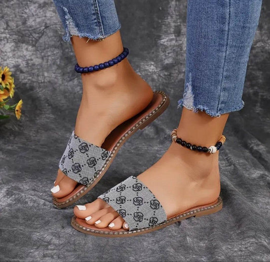 Summer Flower Print Flat Sandals For Women Non-slip Slides Slippers Vacation Casual Beach Shoes - Mubimart