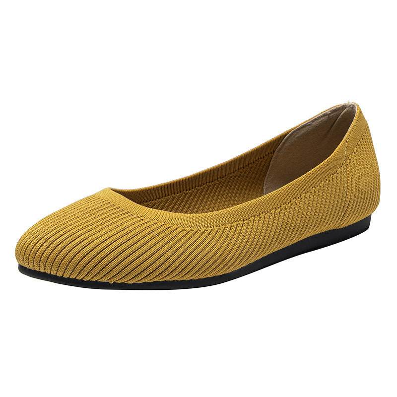 Round Toe Shallow Mouth Fabric Flat Knitted Soft Bottom Boat Shoes - Mubimart