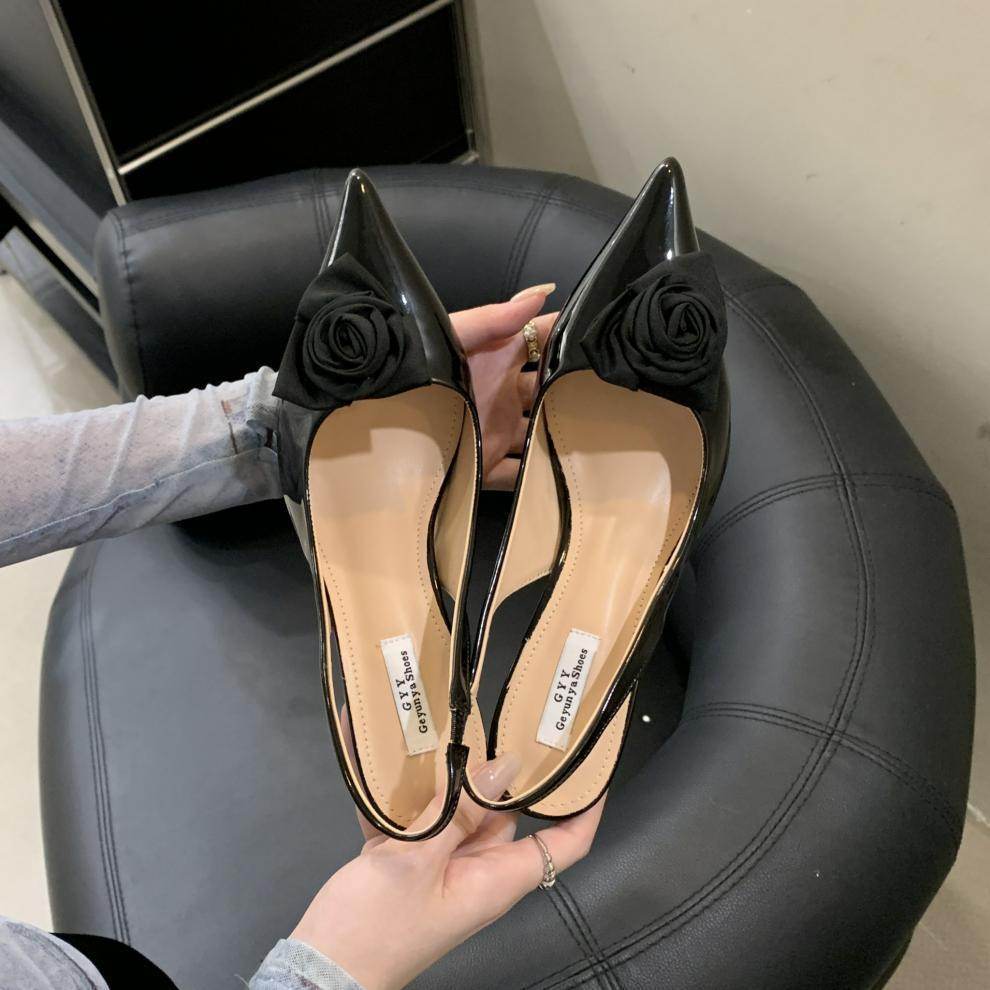 Fashion Flower High Heel Pointed Toe Slingback Outer Wear Stiletto Shoes - Mubimart
