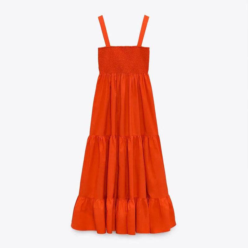 Ladies Poplin Midi Sling Dress - Mubimart