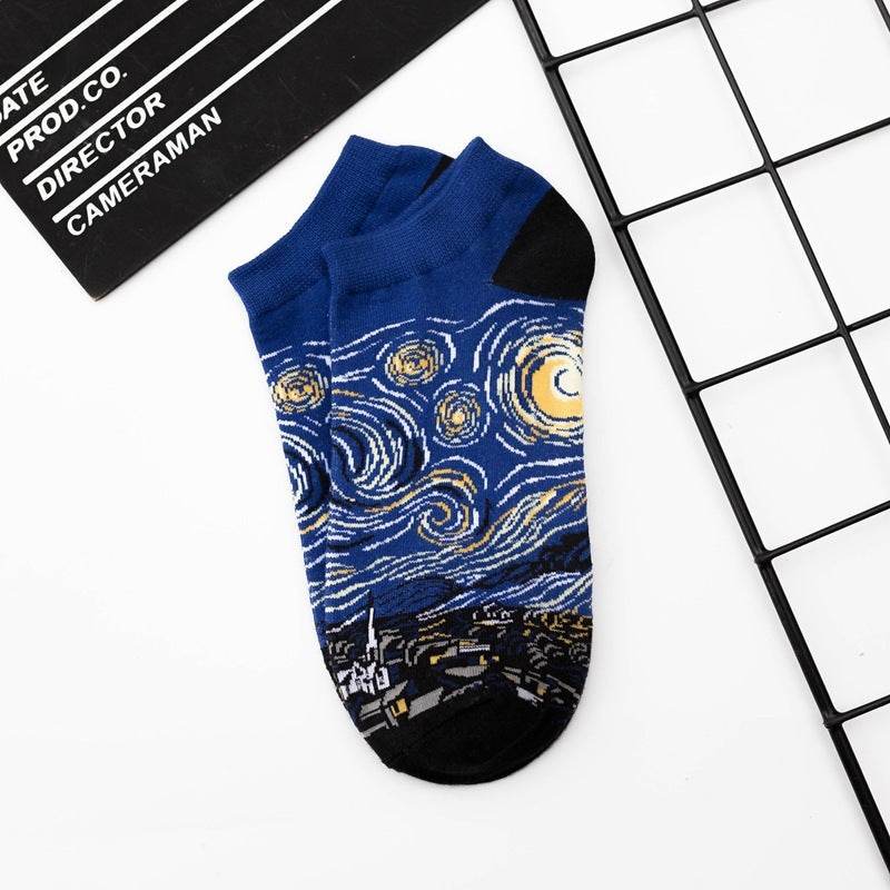 Retro Artistic Oil Painting All Cotton Low Cut Socks - Mubimart