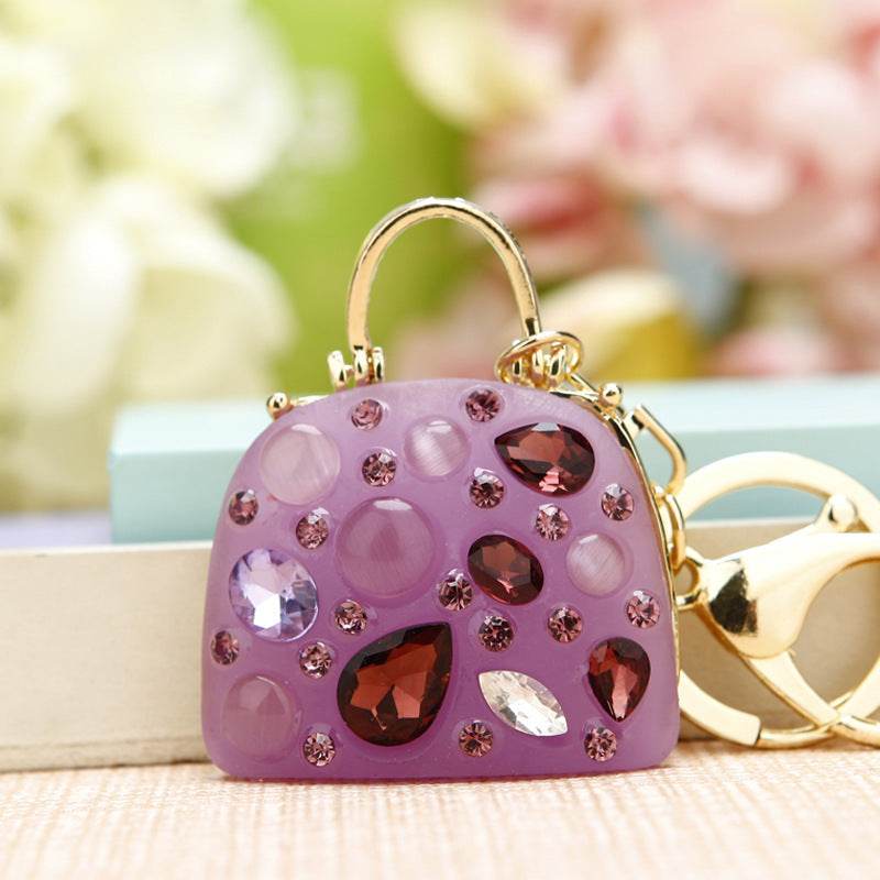 Rhinestone Satchel Car Key Ring Female - Mubimart