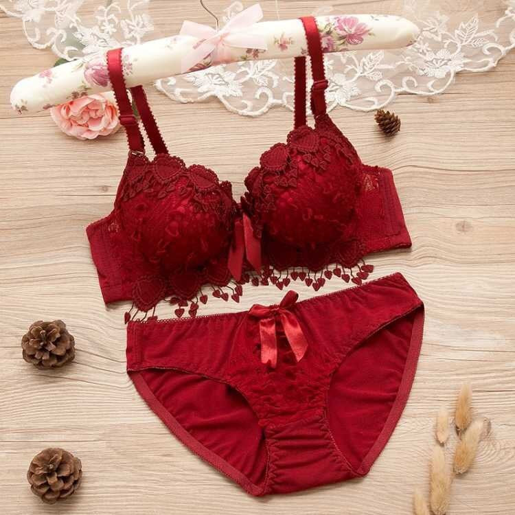 Thin Lace Push Up Adjustable Bra Set - Mubimart -  