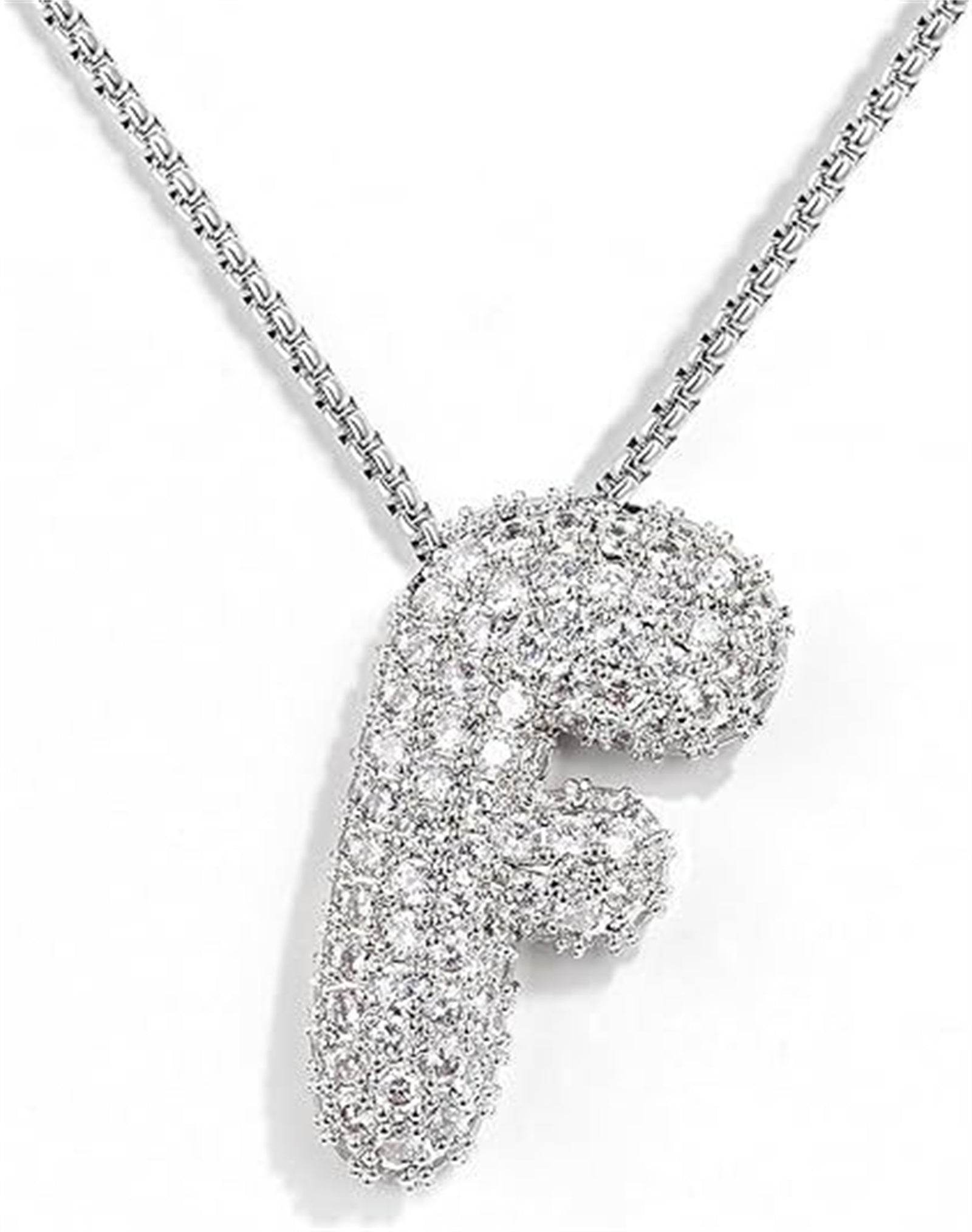 Brass Zircon Balloon English Letter Necklace - Mubimart