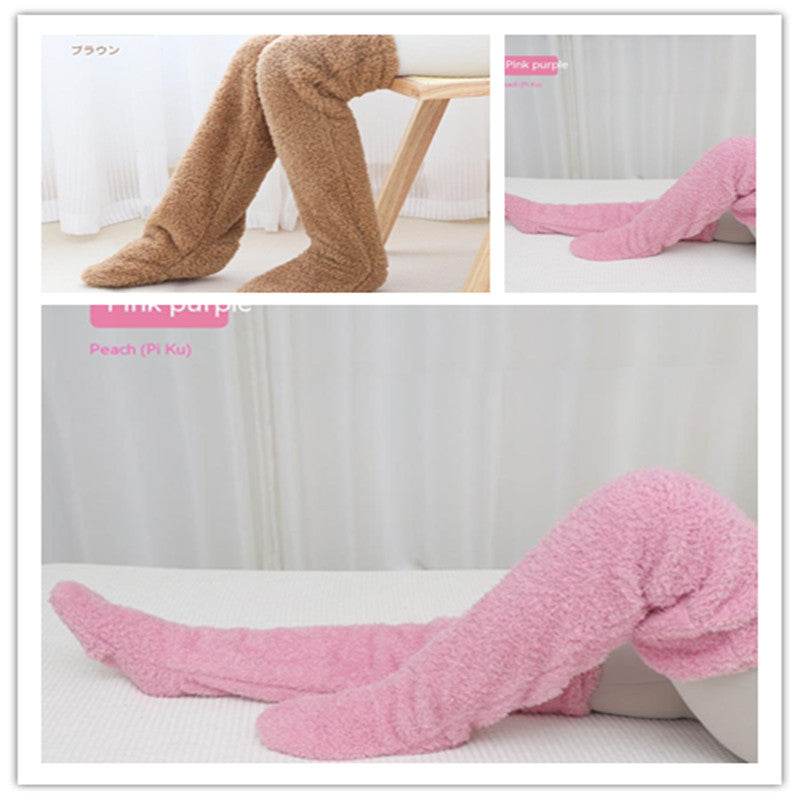 Over Knee High Fuzzy Long Socks Winter Warm Cold Leg Knee Joint Cold-proof Stockings Home Floor Sleeping Socks - Mubimart