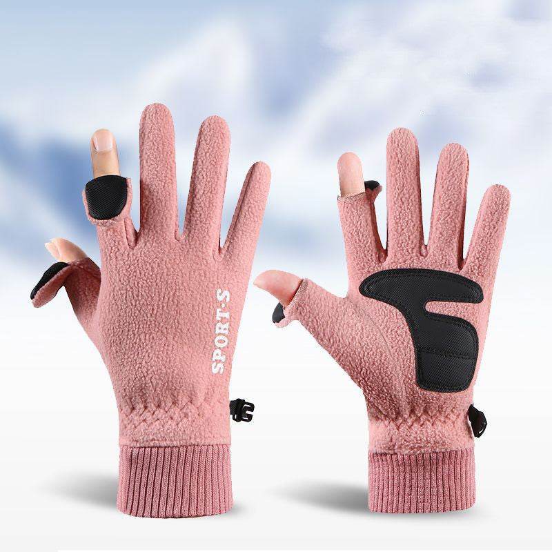 Outdoor Ski Riding Gloves Winter Polar Fleece Flip Cover Winter Gloves Men And Women Plus Velvet Thickened Warm Touch Screen Gloves - Mubimart