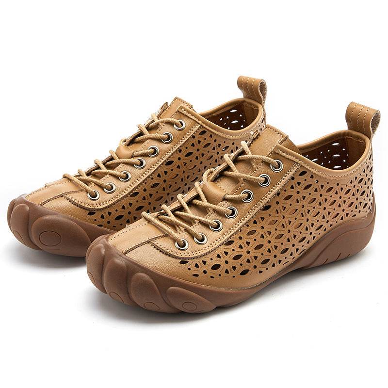 Leather Hollow Rubber Sole 3cm Comfort Shoes - Mubimart