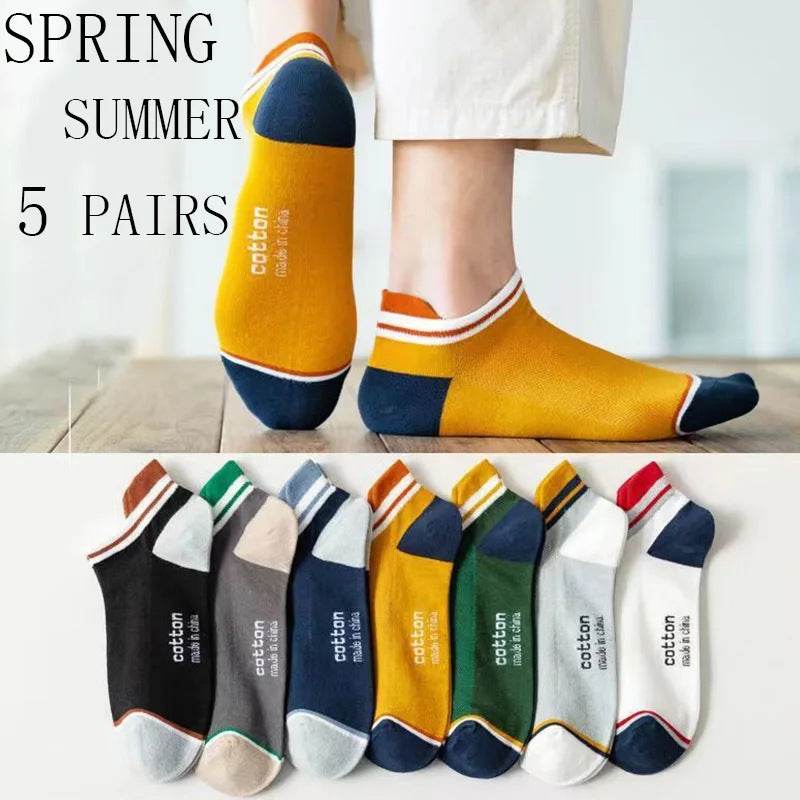 Short Spring And Summer Solid Color Men's Thin Breathable Boat Socks Trendy Athletic Socks - Mubimart