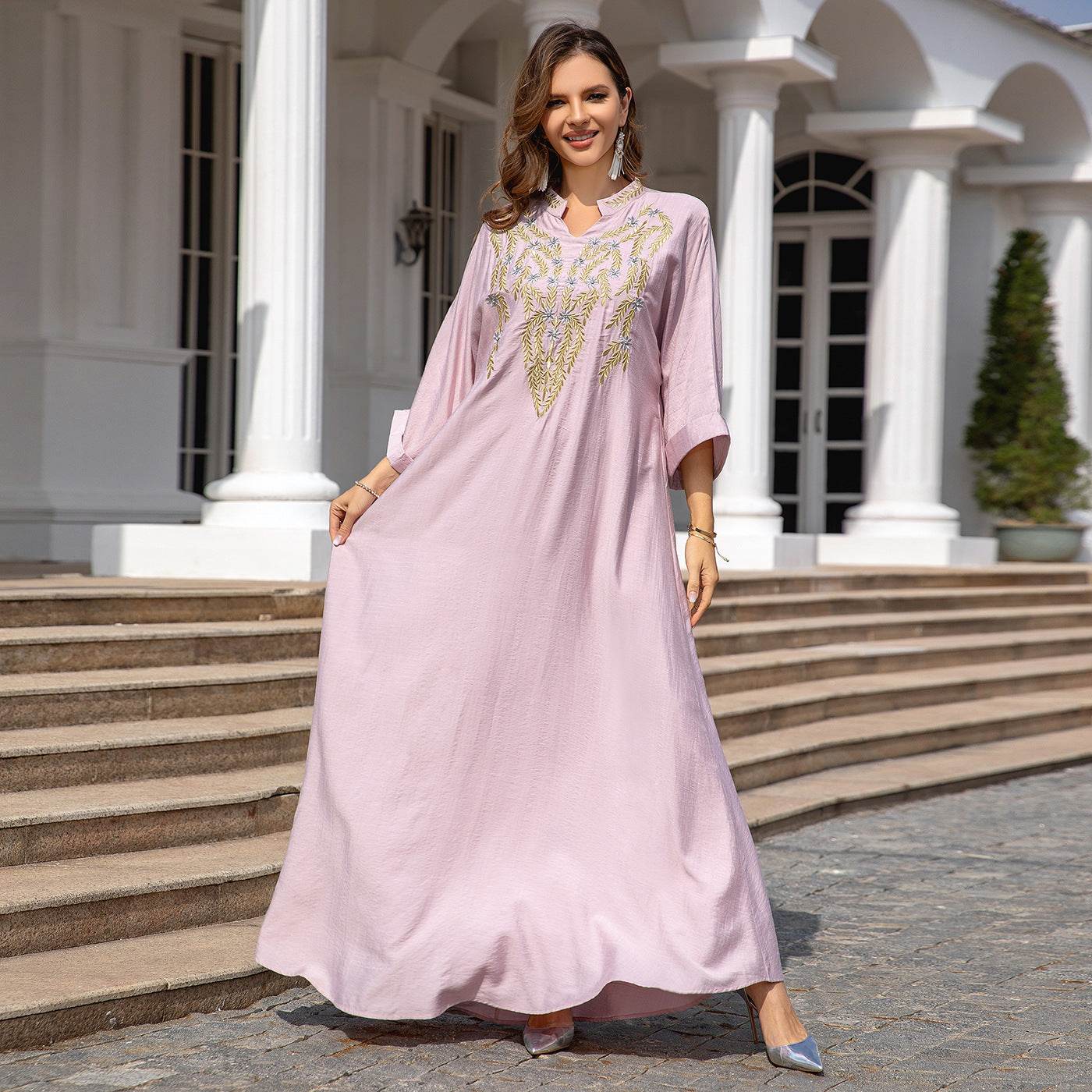 Muslim Women Embroidered Robe Dress - Mubimart