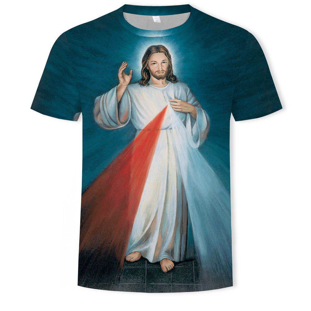 Mens Fashion Casual Digital Print Crew Neck T-shirt