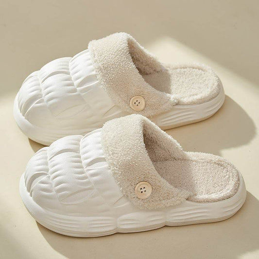 Removable Fluffy Shoes Warm Fuzzy Slippers Waterproof Non-Slip Indoor House Shoes For Women Men - Mubimart