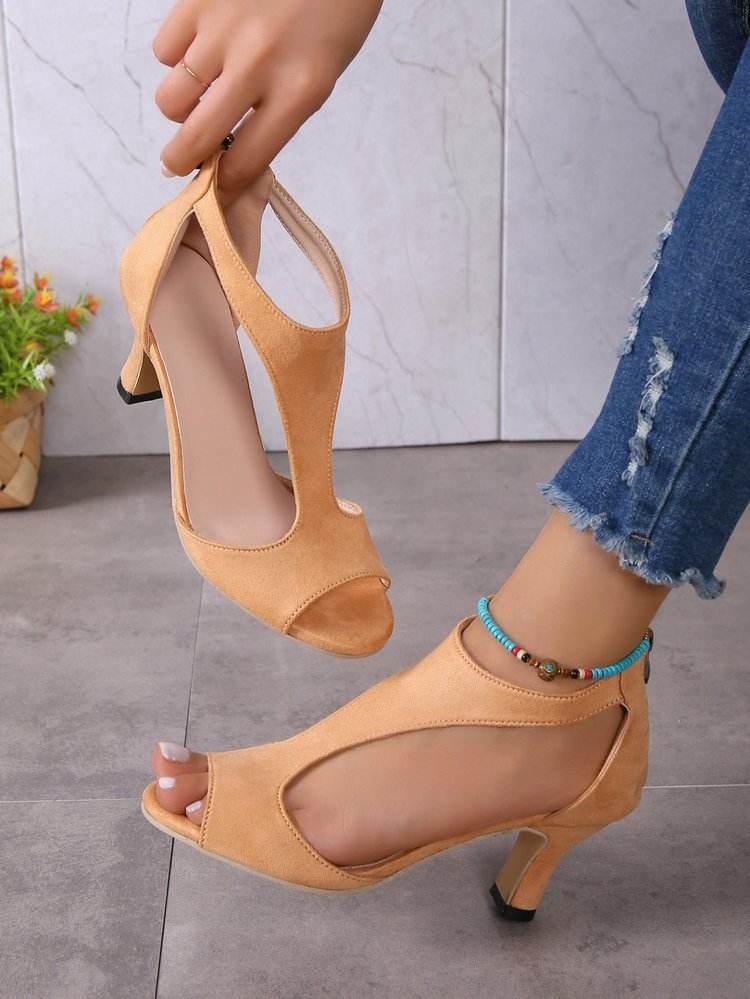 Women's Peep Toe Fashion All-match Back Zipper High Heels - Mubimart