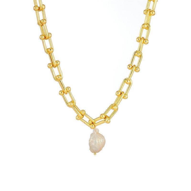 Baroque Pearl Necklace Golden Sweater Chain Women - Mubimart