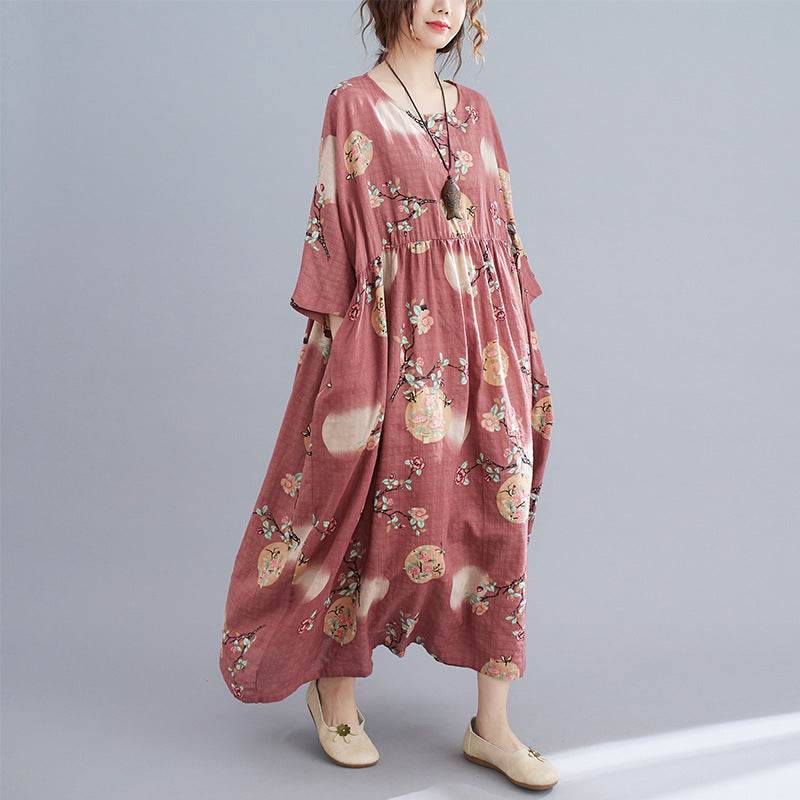 Cotton And Linen Loose Plus Size Dress Women - Mubimart