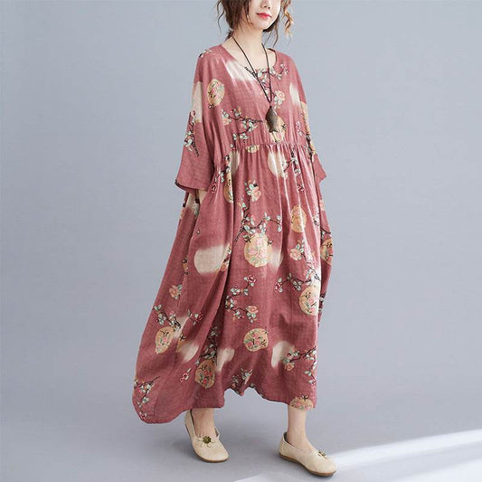 Cotton And Linen Loose Plus Size Dress Women - Mubimart