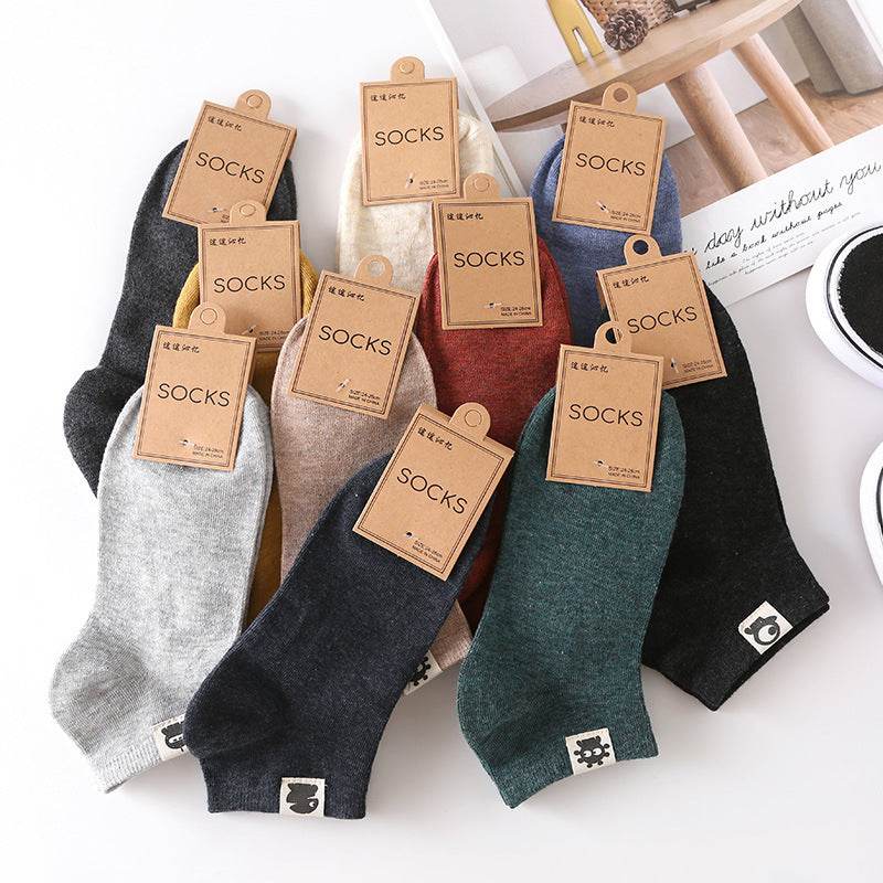 Retro Solid Color Low Waist Shallow Mouth Socks - Mubimart
