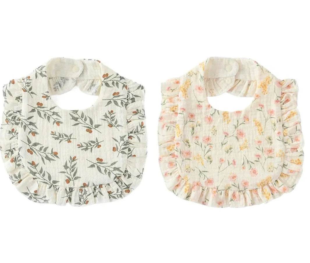 Baby Bib Ruffled Cotton Printed Gauze Lace Bib - Mubimart