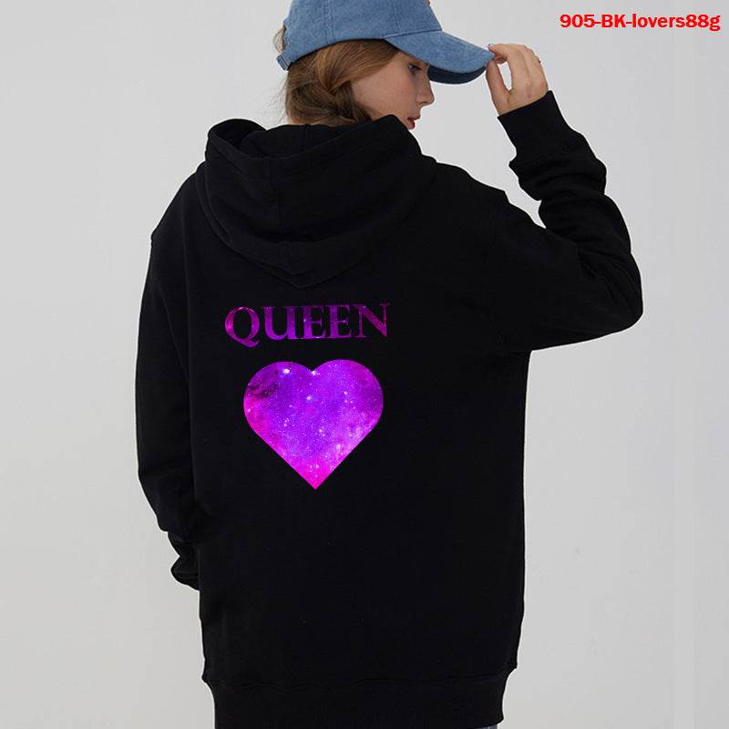 Women Hoodies King Queen Printed Sweatshirt Lovers - Mubimart