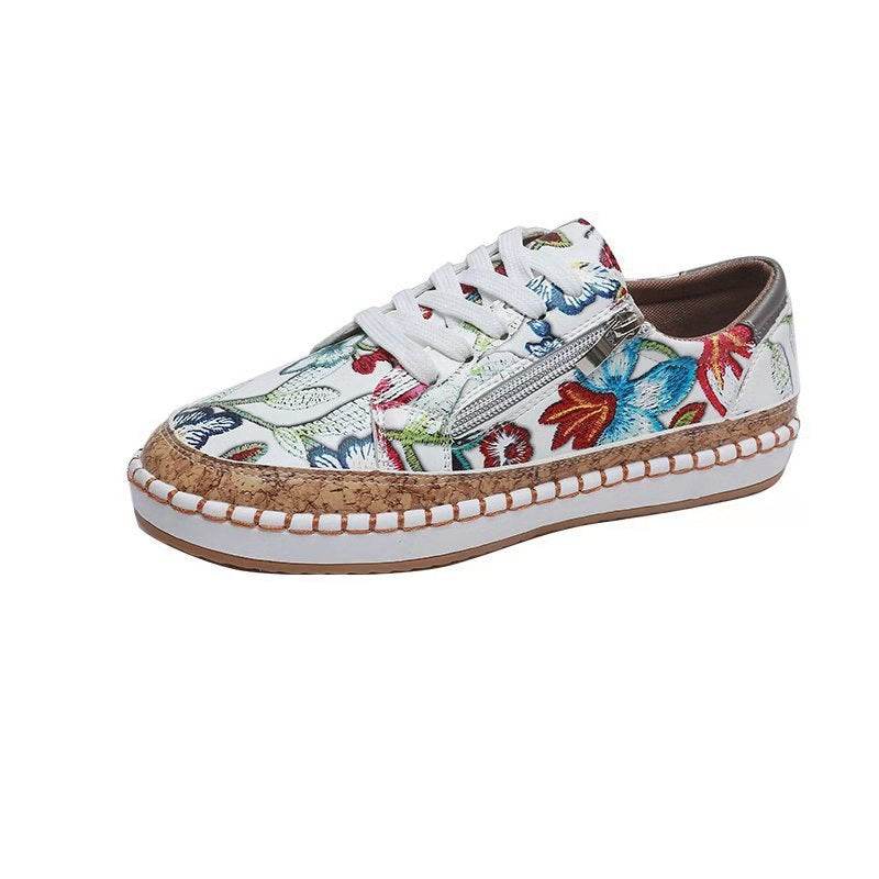 Ethnic Style Printed Flats Shoes Casual Side Zip Slip-on Shoes Loafers Women - Mubimart